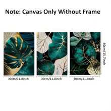 Set Of 3 Abstract Golden Green Plant Leaves Wall Poster, Creative Plant Canvas Wall Painting Gift, Bedroom Decor, Office Decor, Living Room Decor, Wall Decor, Home And Dormitory Decorative Painting Optional Frame Painting, Wall Art With Frame