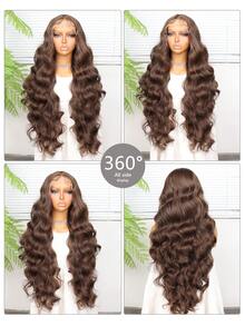 万圣节服装假发 合成耐热前蕾丝假发 13*4 长波浪发 30 英寸 棕色 日常使用高品质女士假发 自然外观高品质合成柔软初学者友好假发