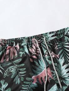Men Tropical Plant Printed Short Sleeve Shirt And Drawstring Waist Shorts Set - Multicolor - View 5