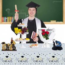 3 Pieces ,Party Graduation Tablecloths Graduation Table Cover Of 2025 Class Decorations Supplies Black White Gold Disposable Tablecloth