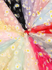 1pc Gold Daisy Printed Sheer Fabric, For DIY Headbands, Wedding & Birthday Floral Decorations, Wrapping Materials - Multicolor - View 8