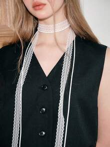 多层蕾丝丝带细长围巾项链，带领口设计，适合春夏季节 - 彩色 - 查看 2