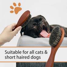 1 pieza Cepillo de cerdas para perros y gatos para eliminar el pelo suelto, cepillo suave para gatos con mango de madera, cepillo para mascotas de pelo corto y largo para el aseo - Marrón - Ver 1