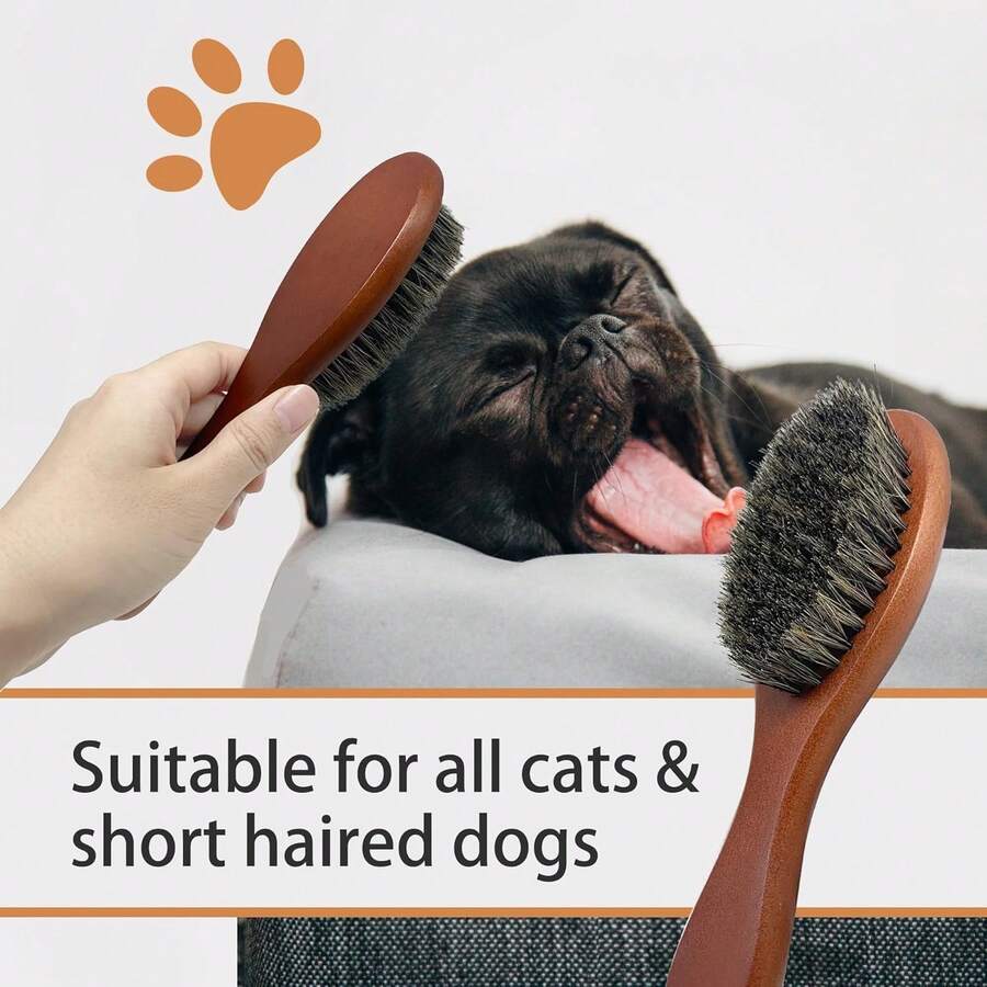 1 pieza Cepillo de cerdas para perros y gatos para eliminar el pelo suelto, cepillo suave para gatos con mango de madera, cepillo para mascotas de pelo corto y largo para el aseo - Marrón - Ver 1