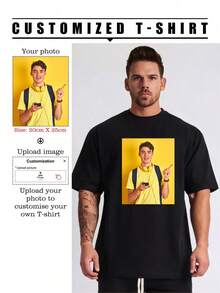 Custom Boyfriend Style Men's Sport Tops Short Sleeve Customizable T-Shirts With Graphic Designs To Use Your Own Photos/Logos For Couples, Family, Pets, Gifts For Husband Or Boyfriend. - Black - View 5
