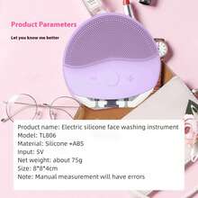 1pc Blue Electric Facial Cleansing Brush,Silicone Mini Pore Cleaner,Men & Women Beauty Facial Cleansing Device,Waterproof Cleansing Brush,Massage Facial Brush,Home Use & Travel - Blue - View 9