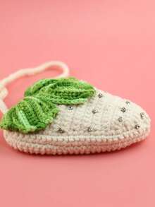 Handmade Creative Sequined Strawberry Crochet Bag - Baby Pink - View 1