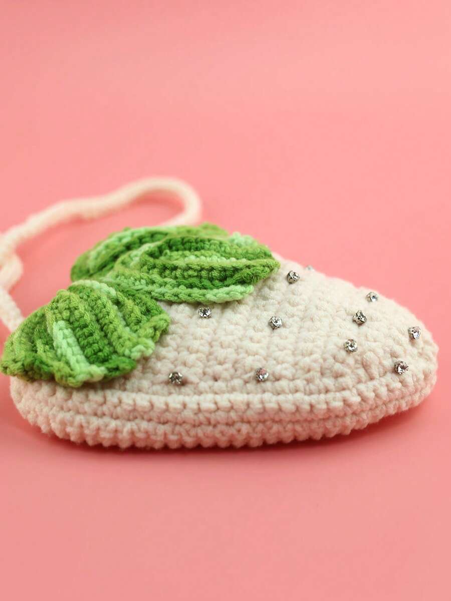 Handmade Creative Sequined Strawberry Crochet Bag - Baby Pink - View 1