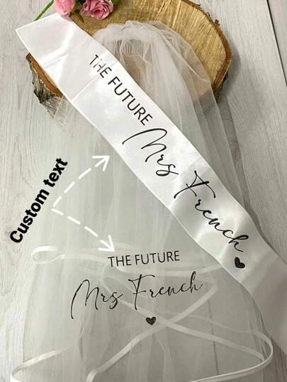 Personalized The Future Mrs Veil And Sash Set Custom Bride To Be Bachelorette Hen Party Bridal Shower Wedding Satin Sash And Veil, Stainless, Engraved, Durable, Colorful, Cute, Adorable, Funny, Kawaii, For Teacher, For Boys And Girls, For Teenagers, Junior High School Students, Middle School Students, High School Senior High School Students, College Students, University Students, Freshman, Sophomore, Underclassmen