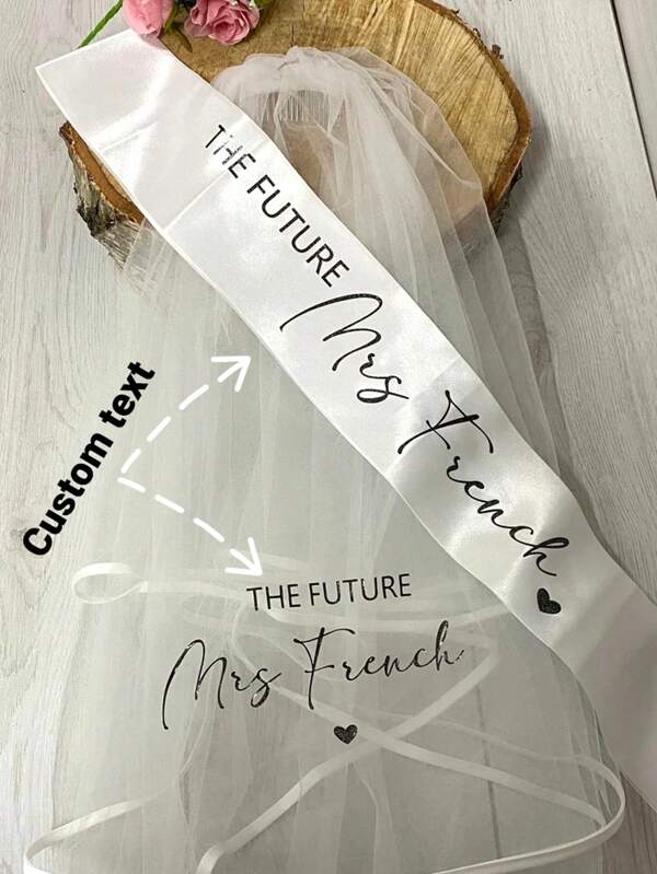 Personalized The Future Mrs Veil And Sash Set Custom Bride To Be Bachelorette Hen Party Bridal Shower Wedding Satin Sash And Veil, Stainless, Engraved, Durable, Colorful, Cute, Adorable, Funny, Kawaii, For Teacher, For Boys And Girls, For Teenagers, Junior High School Students, Middle School Students, High School Senior High School Students, College Students, University Students, Freshman, Sophomore, Underclassmen