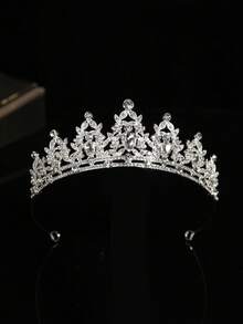 1件新娘水晶皇冠头饰，黑色发箍，公主皇冠，高端，婚礼，生日情人节配饰 - 銀+白鑽 - 查看 3