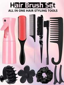 1/5/11件女士发刷套装、九排软垫尼龙造型刷、喷雾瓶、梳理、边缘和后刷梳理梳套装、顺发刷卷发刷套装、头皮按摩器洗发刷、优质宽齿梳、花形发夹、发型刷套装、发刷、梳子、美发工具、理发沙龙美容旅行必备品的美发产品和配件、返校、旅行度假必备品、女士发饰、刷子、发刷、边缘刷、刷头发、发梳、梳头发、顺发刷、球刷、迷你发刷、发刷套装、木梳、梳子、光滑后刷、发刷、边缘刷、刷头发、发梳、发刷套装、梳头发、迷你发刷、顺发刷、美发产品、美发工具、美发用品、护发、卷发刷、理发师、理发配件、美发设备、旅行必需品、发型、美发 - 彩色 - 查看 4