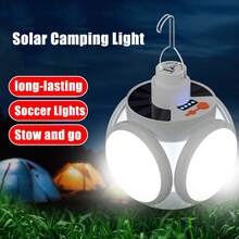 1pc Solar Football Light Long Battery Life Charging Camping Lamp Five-Sided Luminous Multi-Function Folding Suitable For Outdoor Camping Household Emergency Bulb Lamp - White - View 4