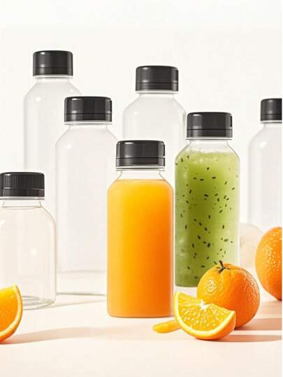 1/5 Pcs Garrafas de Suco Reutilizáveis – 8 Oz e 12 Oz (250ml/350ml) | Tampas à prova de vazamento, recipientes para smoothies que cabem na geladeira, garrafas plásticas vazias para bebidas/leite