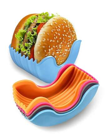 1件/4件汉堡架、汉堡固定盒托盘、硅胶汉堡架、可重复使用可扩展汉堡架、汉堡工具架、甜甜圈食物夹、三明治食物夹、食物夹、厨房配件、厨房小工具