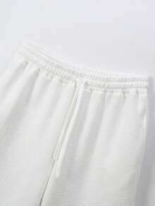 Men Casual Jacquard Crew Neck Short Sleeve T-Shirt + Shorts Set, Men Fashion Sports Short Sleeve & Shorts 2 Pieces Set - White - View 7