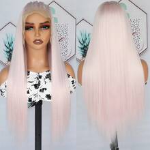 13X6 Free Part Platinum Blonde Lace Front Wigs 28 Inch Pre Plucked Long Straight Hair Wigs Glueless Soft Ash Blonde Colored Wigs Heat Resistant Fiber Hair Synthetic Lace Front Wigs For Women For Daily Christmas Party Cosplay Use - Ice Pink - 查看 8