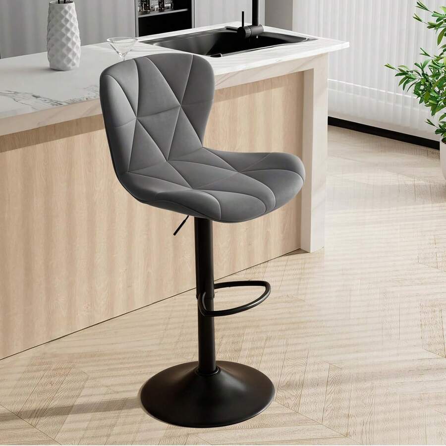 Bar Stools Set Of 1,Adjustable Swivel Barstools, Faux Leather Bar Chairs,Upholstered Counter Height With High Backrest For Kitchen Island