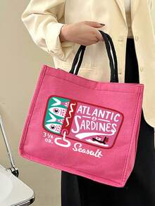 Bộ túi xách dung tích lớn Retro Sardines có họa tiết chữ "Atlantic Ardines", có túi đựng mỹ phẩm, thiết bị lưu trữ mỹ phẩm nhẹ, ví đựng tiền xu đựng đồ dùng cần thiết khi đi du lịch, bộ túi xách và túi đựng mỹ phẩm, thích hợp cho đám cưới, bãi biển và ngày lễ - Màu Hồng Tươi - Xem 3