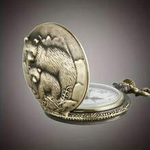 1pc Classic Vintage Style Dual Bear Design Big Size Necklace Pocket Watch, Suitable As Gift For Men And Women