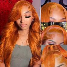 Spring Hot Selling New Styles Ginger Orange 30 Inch Lace Frontal Wigs Human Hair Body Wave 13x6 HD Lace Front Glueless Wigs Human Hair 200% Density Transparent Lace Frontal Human Hair Wigs Pre Plucked With Baby Hair - S350 - 查看 2