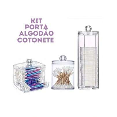 Kit Completo Porta-Cotonetes e Algodão 3 Peças - Organização Prática e Elegante para Seu Banheiro
