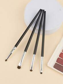 4pcs Black Small Precise Eyeshadow Makeup Brushes, Pointed Tapered Eyeshadow Blending Cosmetic Tools - Black - View 2