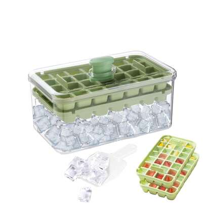 1 件带盖按压式冰块托盘，密封式制冰机，带冰勺，适用于家用冰箱