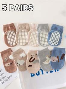 5 par skarpetek antypoślizgowych z kreskówek dla niemowląt i małych dzieci, miękkie i ciepłe skarpetki do chodzenia w pomieszczeniach, odpowiednie do codziennego noszenia przez dzieci