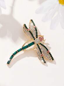 1 pièce Broche de libellule entièrement ornée de strass de mode luxueuse, convient pour le port quotidien et les fêtes des femmes, également excellent comme accessoire de cadeau d'épingle pour vêtements, sac, charme scolaire