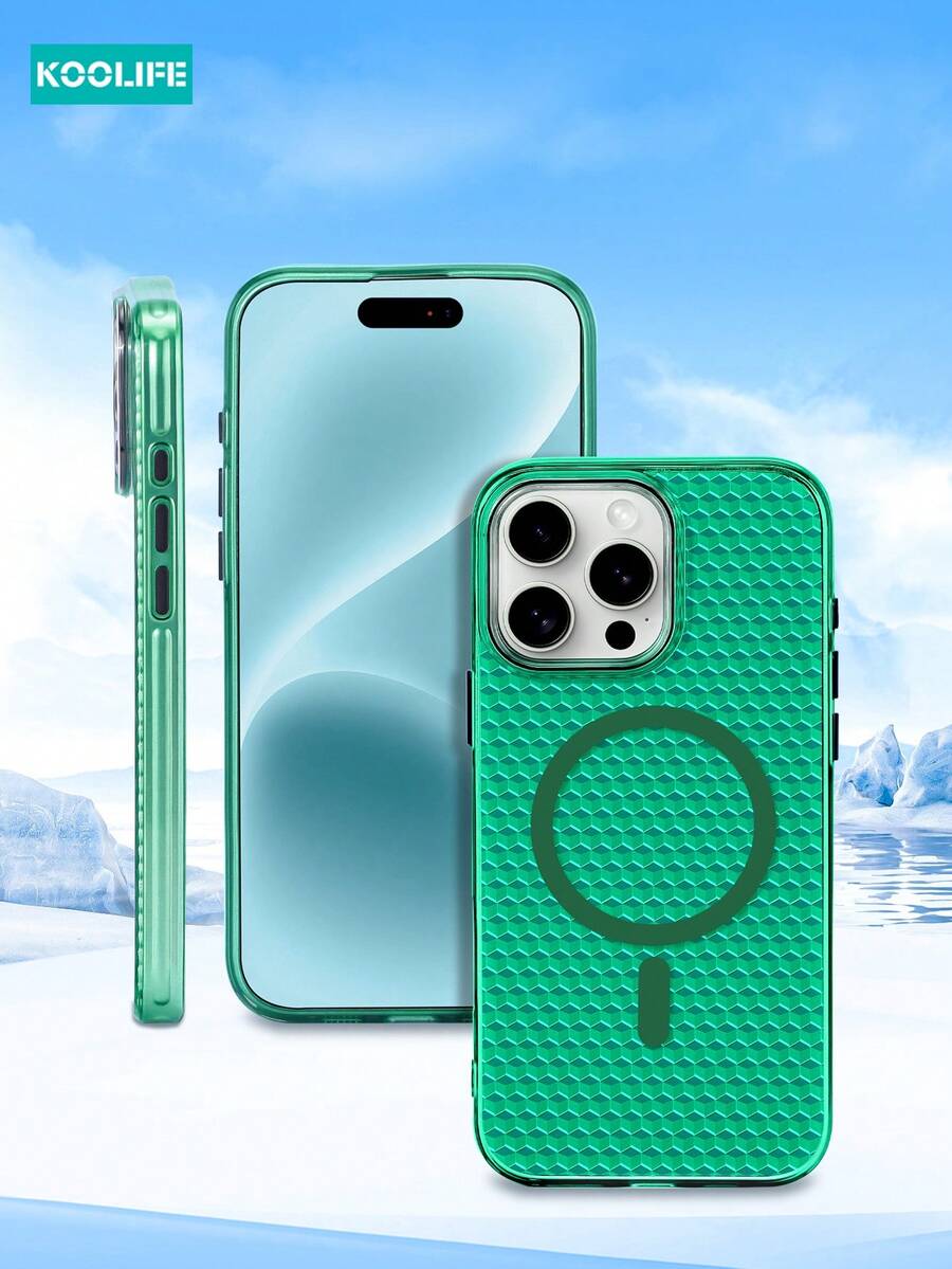 1pc Koolife New 3D Heat Dissipation Magnetic Protective Phone Case, Independent Buttons, Precise Cutouts, Lens Raised, Compatible With IPhone 11/12/12Pro/12Plus/13/13Pro/13Plus/13ProMax/14/14Plus/14Pro/14ProMax/15/15Plus/15Pro/15ProMax/16/16Plus/16Pro/16ProMax Waterproof Shockproof Anti-Fall Scratch Resistant - Green - View 1