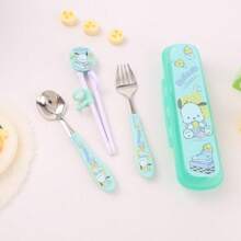 Sanrio Sanrio My Melody Stainless Steel Fork And Spoon Set With Box, Cartoon Cute Portable Reusable Tableware, Cute Home And Outdoor School Supplies, Camping Accessories Christmas Birthday Gifts