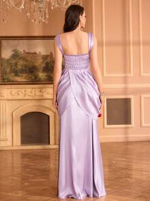 Elegant Sexy Spaghetti Strap Floral 3D Fitted Dress, Formal, Party Dress, Gown, For Evening, Wedding Guest - Purple - View 2