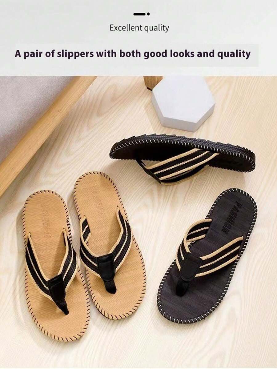 1 Pair Men's Premium Beach Sandals, Summer Outdoor Non-Slip Flip-Flops, Durable Anti-Slip Casual Slippers - Grey - View 1