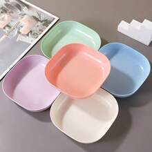 10pcs Square Plate Set With 1pc Stand, Portable Food Serving Tray, Suitable For Snacks And Breakfast, Plastic, Essential Kitchen Utility. Dining Table Garbage Plate, Bone Plate, Home Bone Plate, Bone Dish, Small Snack Plate, Creative Plastic Vegetable Plate With Base.,School Supplies