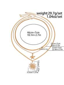 3pcs/Set Retro Exaggerated Face & Sun Pendant Necklace Set, Stylish Unisex - Silver - View 6