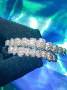 AINTTBY 1/2 Hip Hop Shining 18K Gold Plated Cubic Zirconia Gold Teeth Decoration Teen Grilz Grills 10 Teeth Upper And Lower Teeth Decoration Punk Bracelets Halloween Cosplay Rap Gorgeous Jewelry - Multicolor - View 9