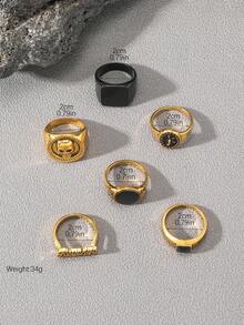 6pcs Set Stylish Street Punk Skull & Letter Design Rings, Men Casual Everyday Wear - Black - View 5