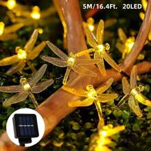 1pack 5M/16.4Ft 20LED Solar Powered Dragonfly Light Waterproof Hanging Decorative Lamp With 8 Lighting Mode For Indoor Outdoor Garden Wedding Party Birthday Patio Fence Tree Decoration