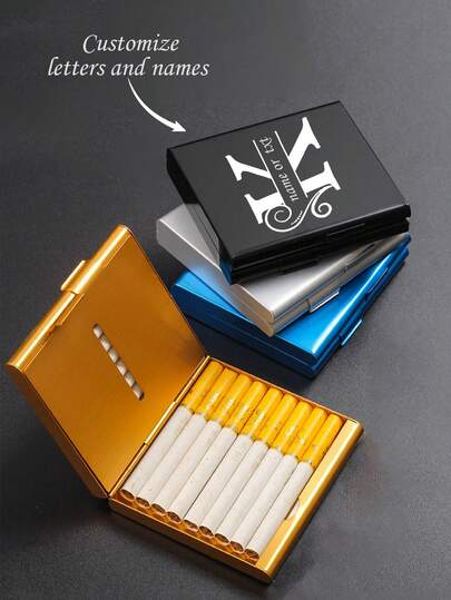 1pc Customized Name Text Metal Flip Top Cigarette Case, Portable Slim Lighter Size Tobacco Storage Box, Auto Open Anti-Pressure Moisture-Proof Cigarette Holder, Father's Day/Mother's Day/Valentine's Day Gift