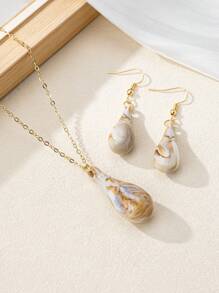 2pcs Women Fashion Minimalist Teardrop Pendant Necklace & Earrings Jewelry Set, Gift