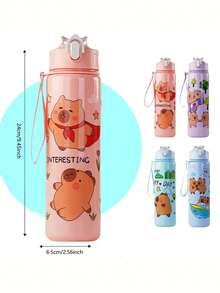 1 pieza Botella de agua con diseño de capibara de dibujos animados y pajita para niños pequeños y niños, botella de agua deportiva portátil a prueba de fugas y derrames de 800ml, adecuada para exteriores, viajes y escuela - Multicolor - Ver 5