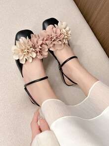 Women's Rose Flower Slip-On Mule Sandals, Summer Open-Toe Slide Shoes - Black - View 5