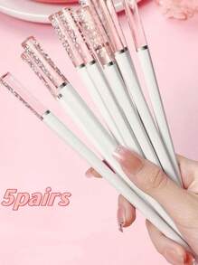 2/5 Pairs Cherry Blossom Amber Color Creative Tableware Chopsticks, Anti-Slip High-Temperature Resistant Antibacterial Alloy Chopsticks For Home Use,School Supplies