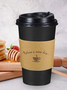 20pcs 14/16 Oz Stylish Black Paper Coffee Cup With Lid & Sleeve, Portable Hot Beverage Cup For Coffee, Chocolate, Tea - Perfect For Home, Office, Party, Wedding, Birthday, Festival Use - Multicolor - View 3