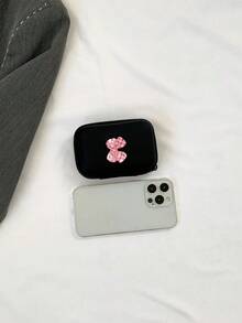 3d Striped Bow Pattern Portable Mini Storage Bag, Waterproof And Anti Drop Eva Material Hard Shell Camera Case, Shock Resistant Storage Box, Suitable For Storing Ccd Cameras And Digital Products,Can Store Headphones, Data Cables, Cards, Playing Cards, Portable Storage,Mobile Phone Charger Data Cable Organizer Bag,Zipper Walletstorage Case Bag,Meeting Your Daily Storage Needs. It Can Be Used For Travel Carrying, Work, School, Dormitory Storage - Black - View 5