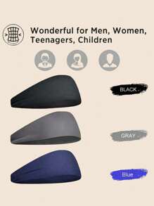 Set de 3 Diademas Deportivas para Hombres, Diademas Deportivas para Correr, Ciclismo, Baloncesto, Yoga, Entrenamiento Fitness, Unisex Elásticas