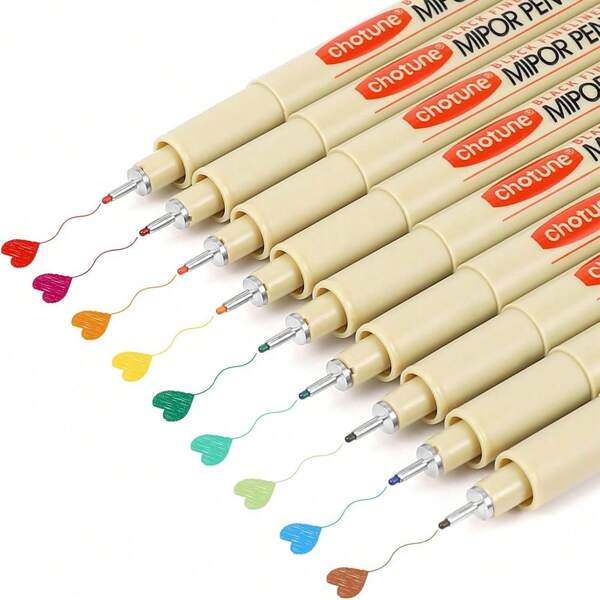 Lot de 9 stylos à encre fineliner - Pointe microfine, encre résistante à l'eau et d'archivage - Idéal pour l'illustration, les croquis, les dessins animés et techniques