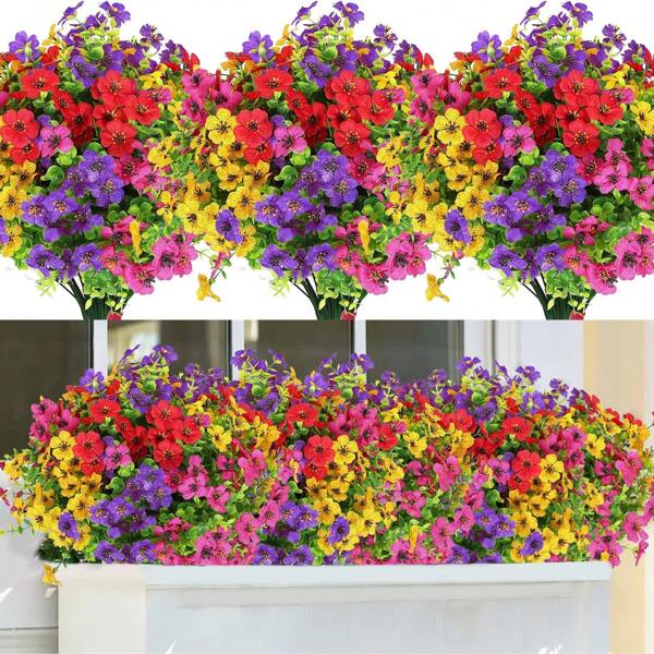 12 Bunches Of Outdoor Artificial Flowers, UV Resistant And Colorfast Fake Violets, Indoor And Outdoor Hanging Plants For Garden, Patio, Porch, Window Box, Home Wedding Farmhouse Decor, Halloween And Christmas Home Decor