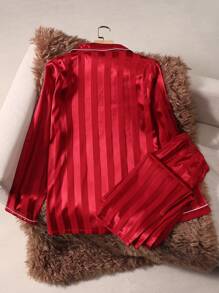 Two Pieces Sets Large Striped Men's Embroidered Pajamas With Open Button Top And Pants Set